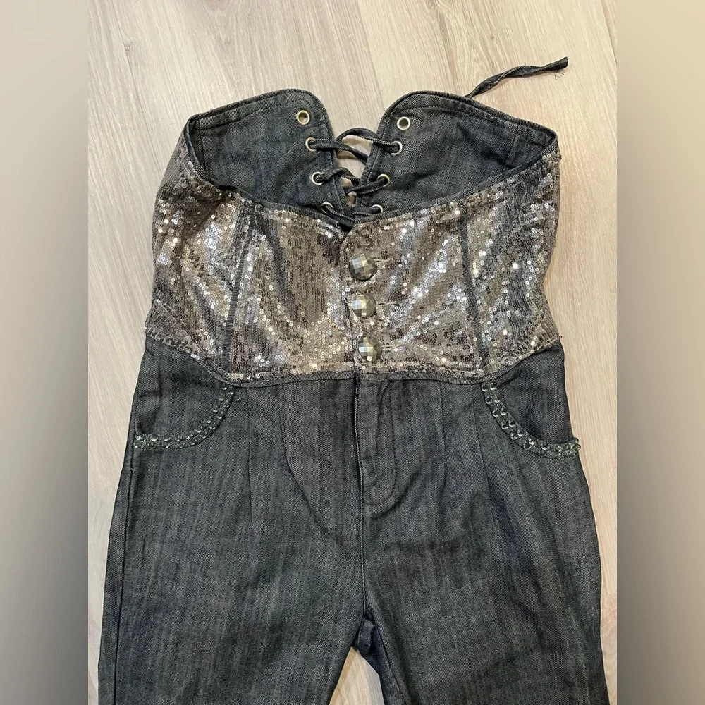 Sequin Denim Overalls‎